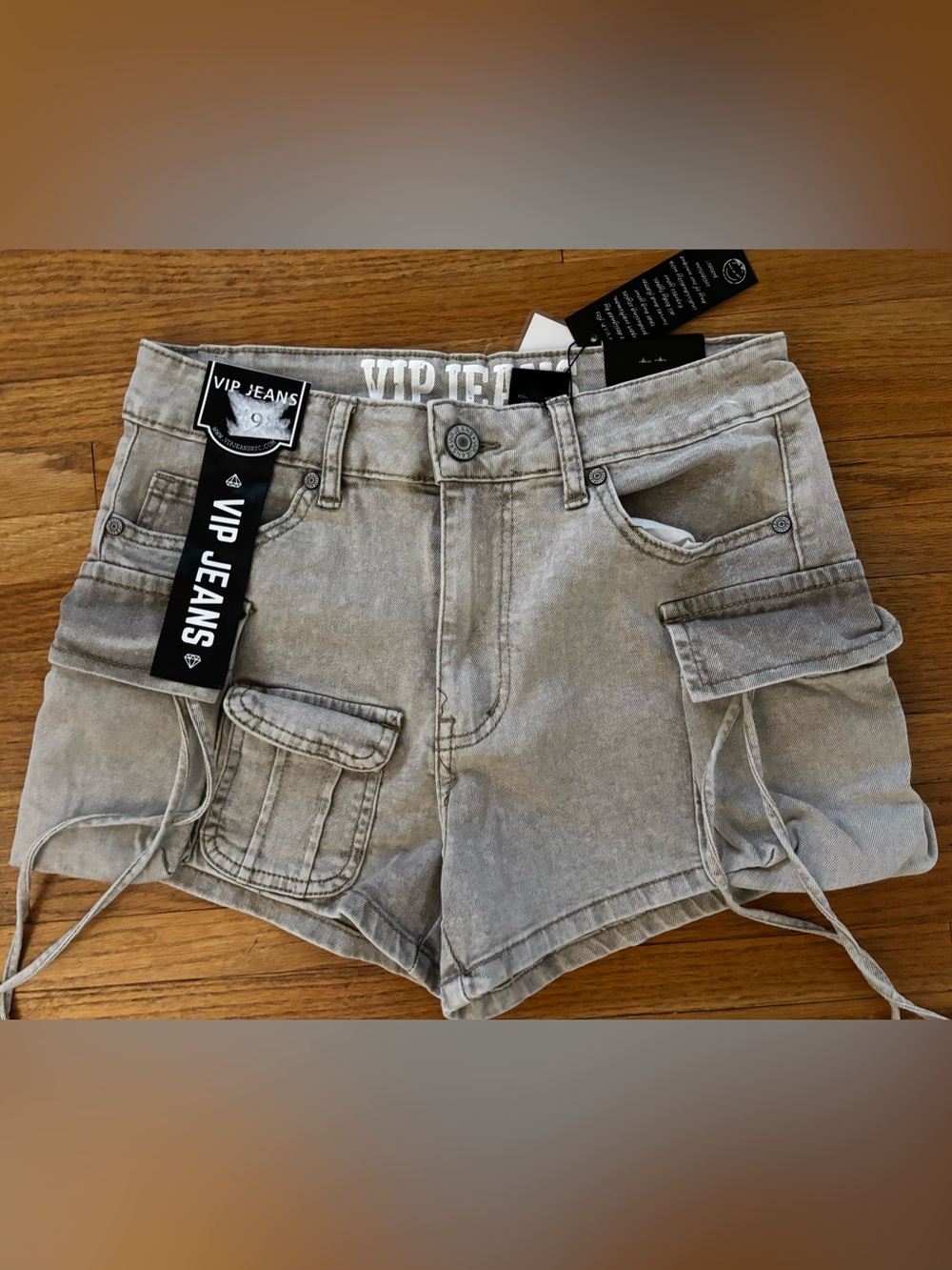 VIP Women's Washed Stone colored Cargo Denim Shorts Size M